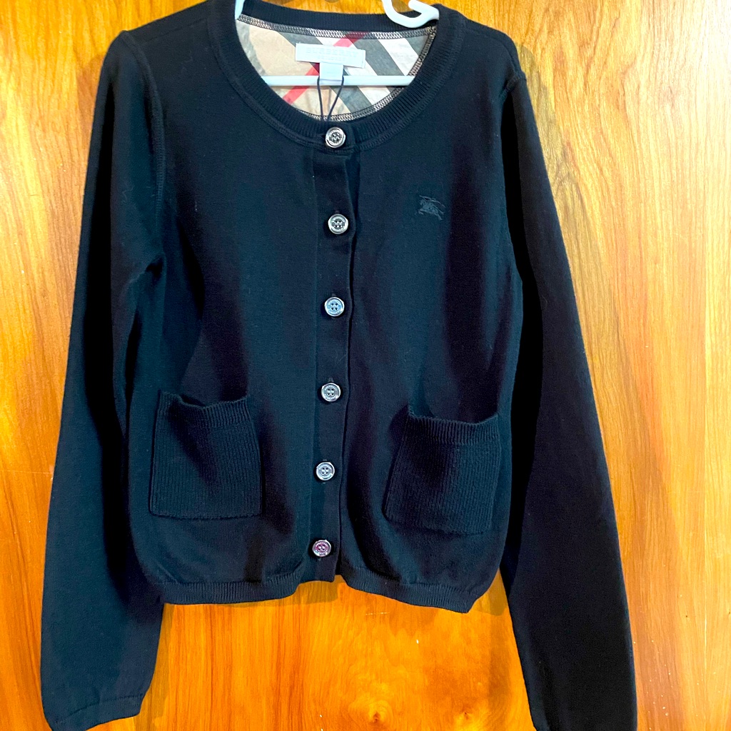 Girls Size 8 Black Burberry Button Up Sweater Beautiful!